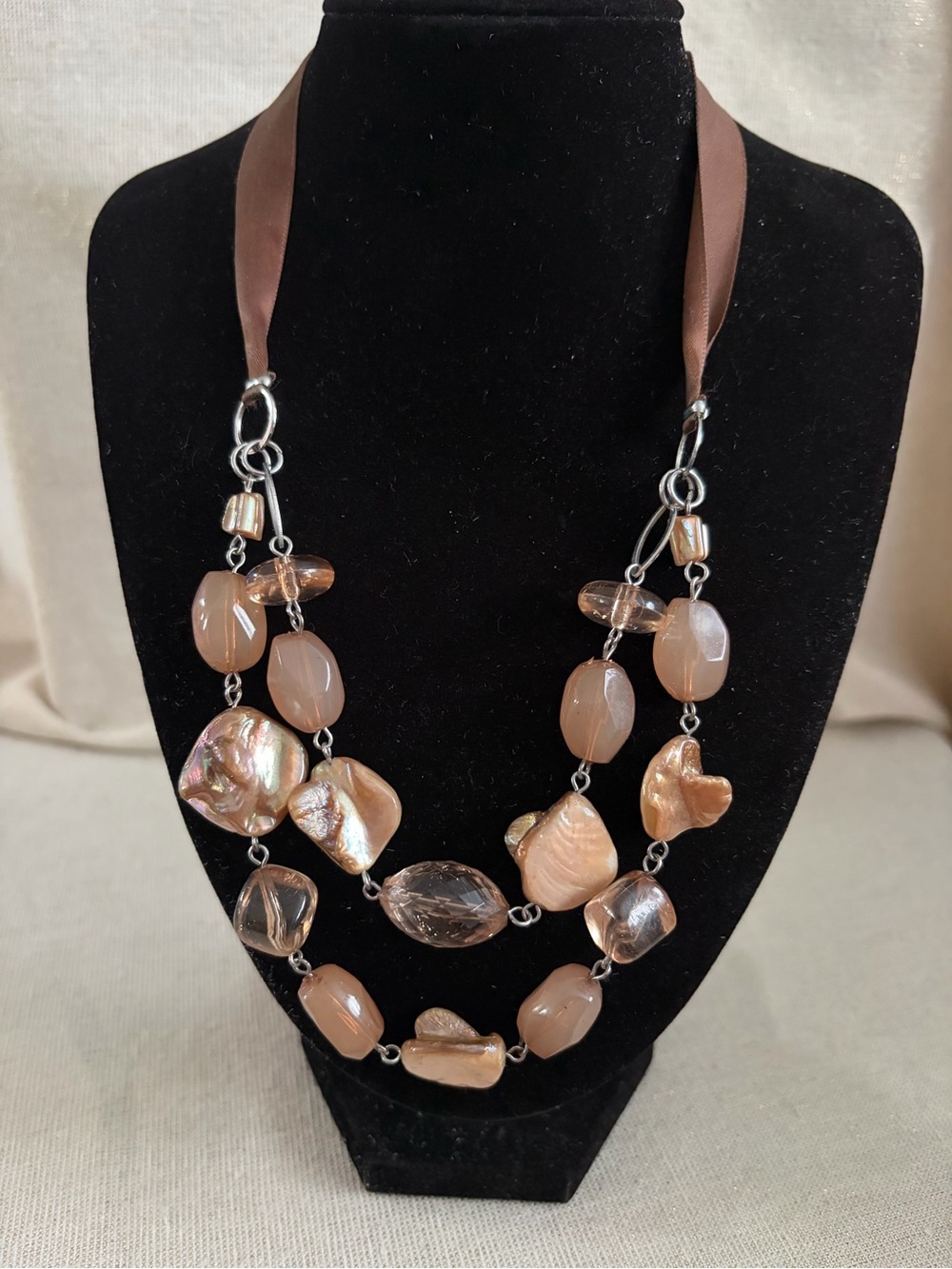 Elegant Peach-Tone Double Strand Women's Necklace